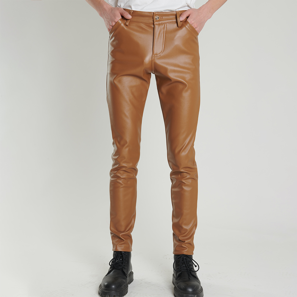 Motorcycle Gear Mens - Herren-Lederhose, schmale Passform, elastisch, modisch, PU-Lederhose,