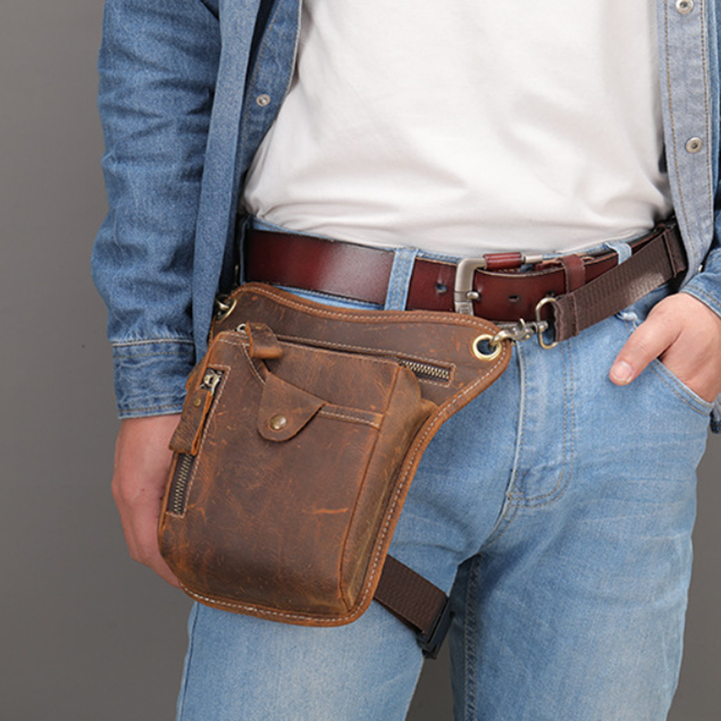 Motorcycle Gear Backpack - Vintage Pu Leder Taille Pack Drop